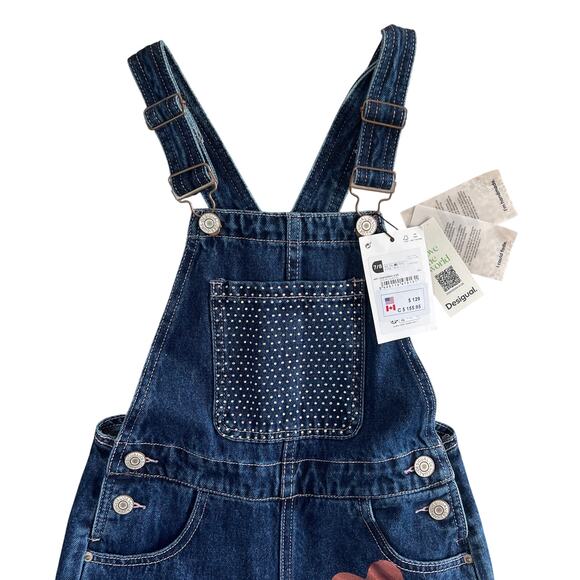 Desigual Girls Denim Overalls 7/8 NWT Hearts & Studs - Picture 7 of 9